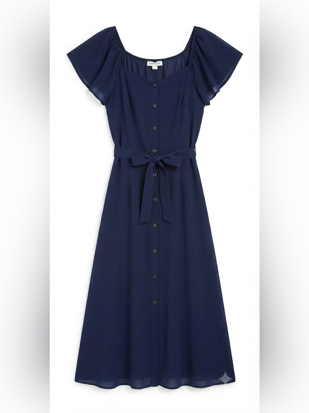 Monteau LosAngeles Classic Navy Blue Sheer Flutter Sleeve Dress Sz L